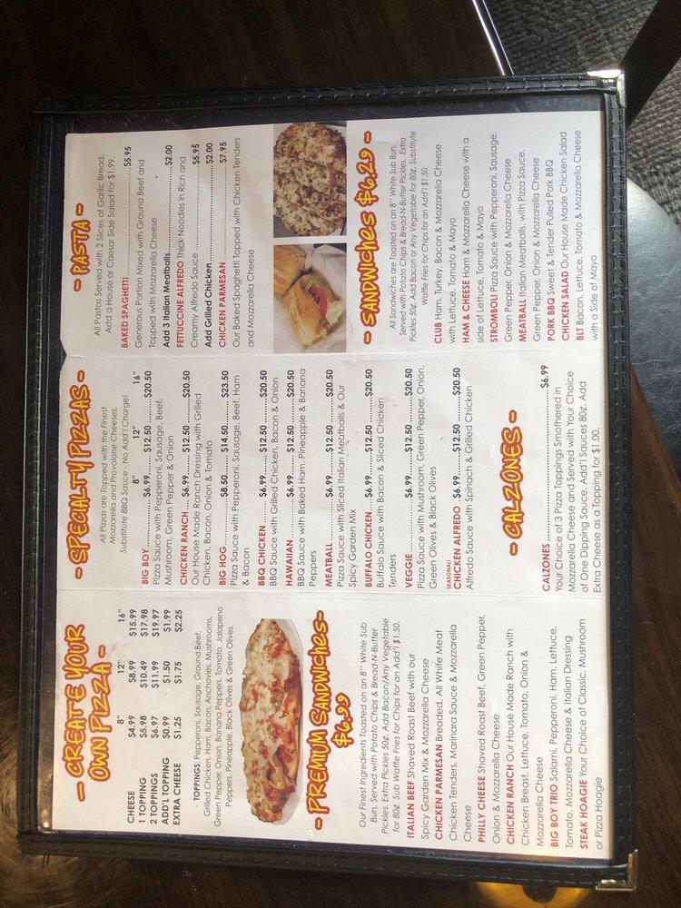 Menu at Big Boyz pizzeria, Connersville