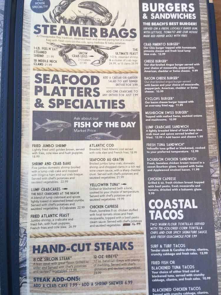 Menu at Chix on the Beach pub & bar, Virginia Beach