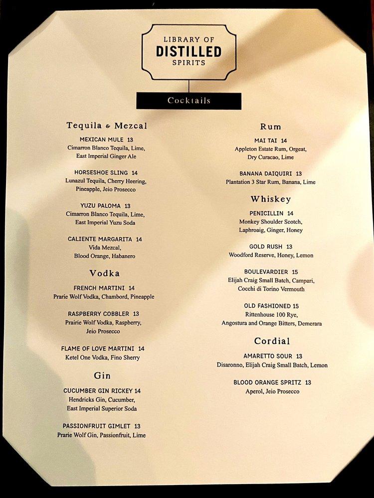 Menu at Library of Distilled Spirits pub & bar, Oklahoma City