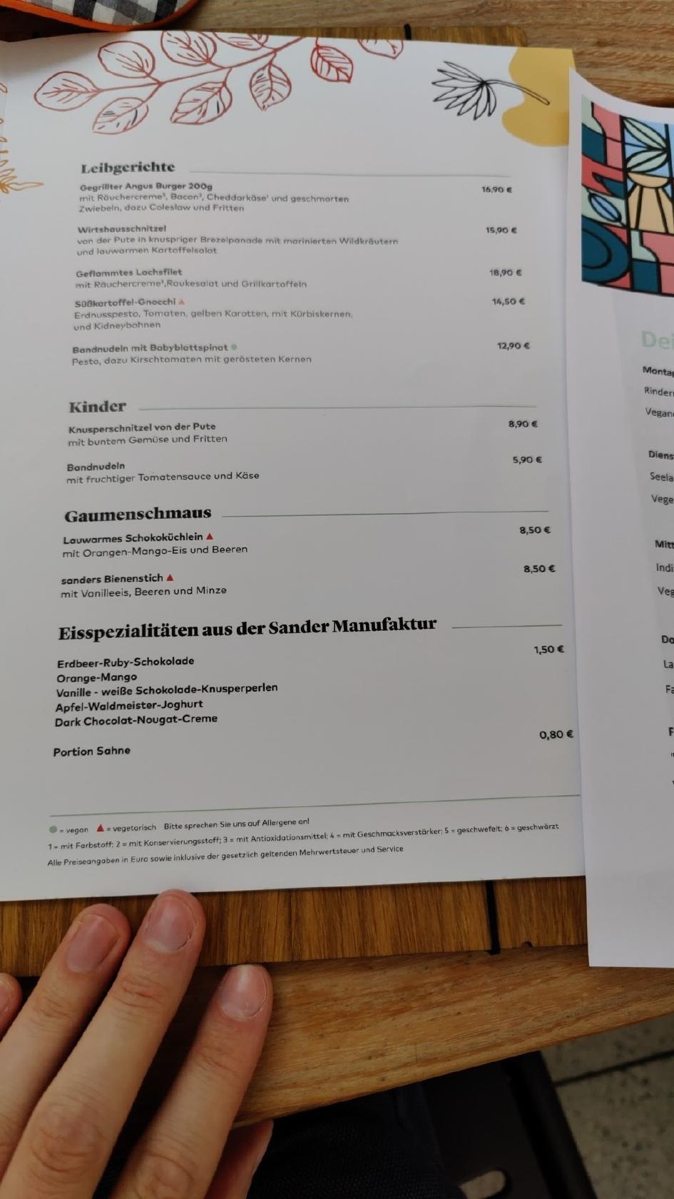Speisekarte von Sander Restaurant In Bonn In Der Innenstadt, Bonn