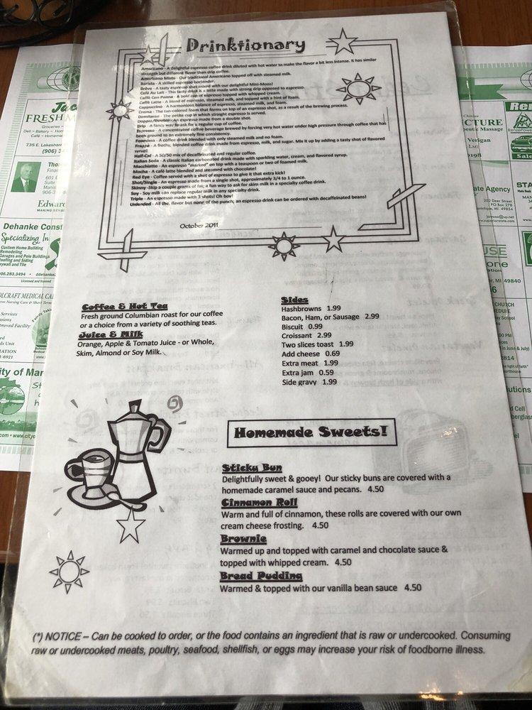 Menu at Cedar Street Cafe & Espresso Bar, Manistique