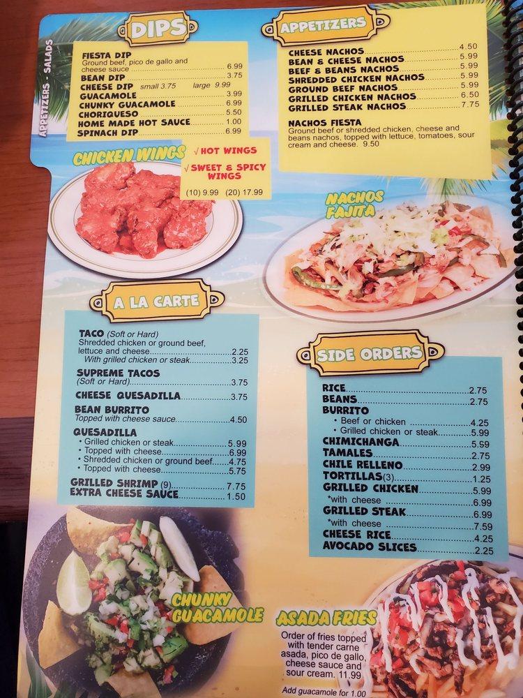 Menu at Fiesta Acapulco restaurant, Sturgis