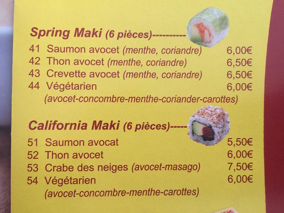 Menu de L'Elixir d'Amour