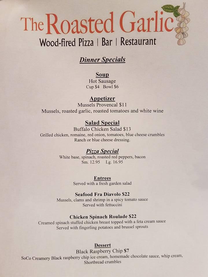 Menu at Roasted Garlic pub & bar, Pittsfield