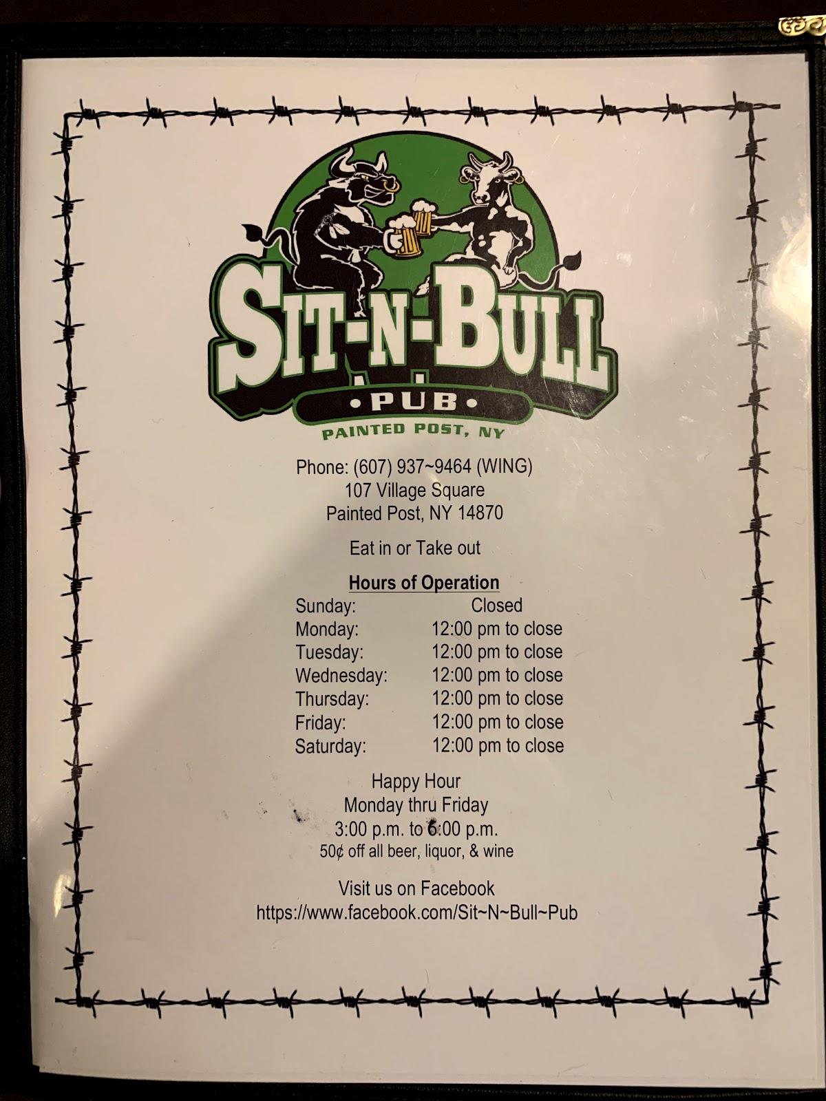 Menu at SitNBull Pub, Painted Post