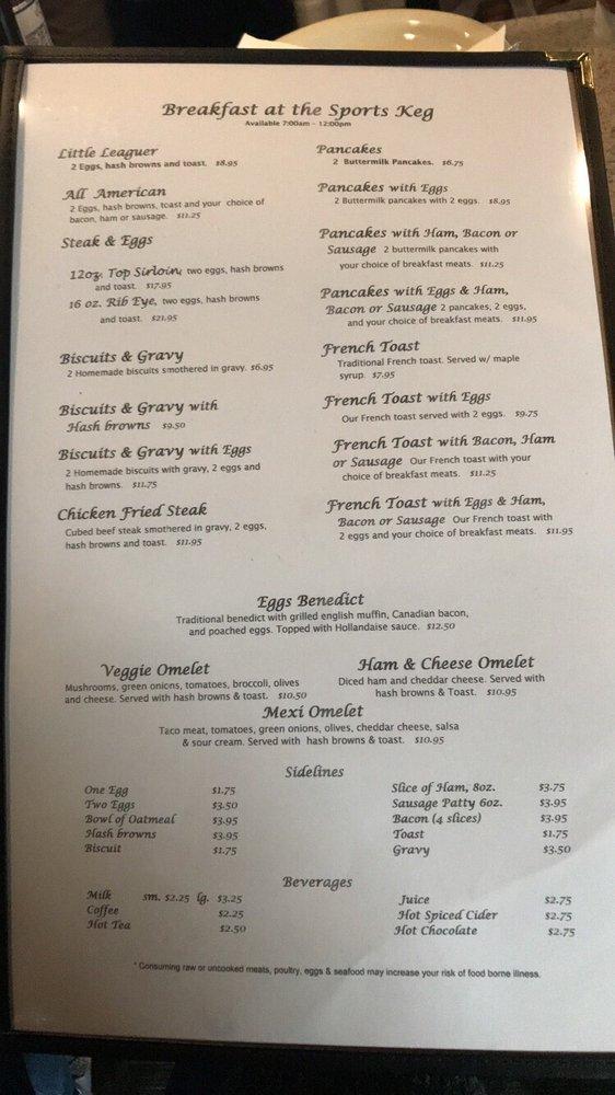 Menu at Sports Keg Grill pub & bar, Burlington
