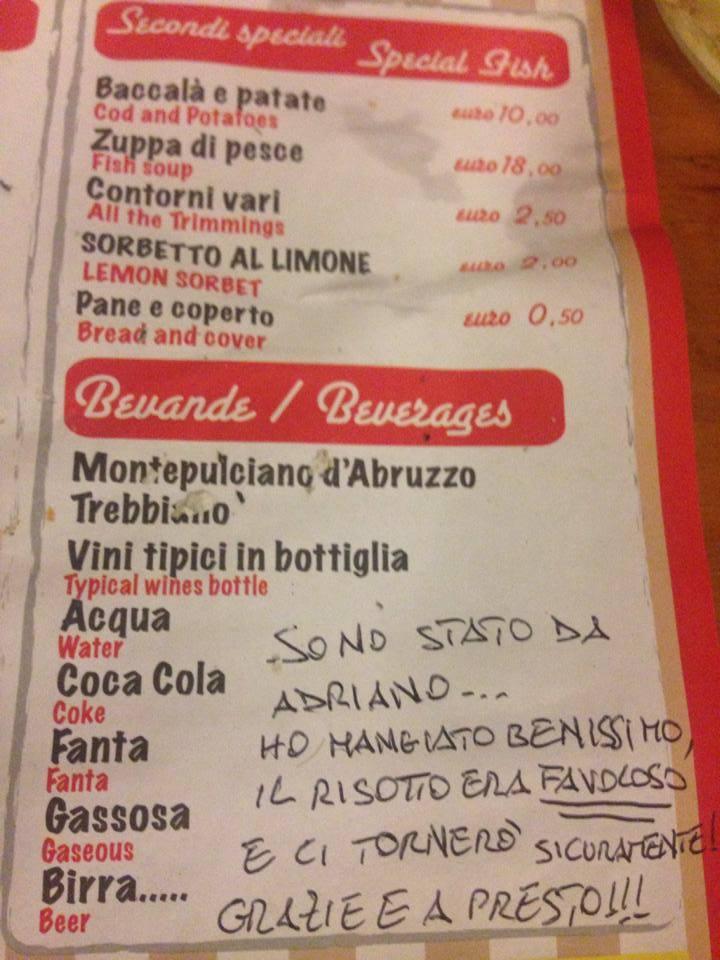 Menu Da Trattoria La Casareccia Ristorante, San Vito Chietino