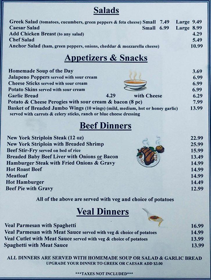 Menu at Anchor Family Restaurant,