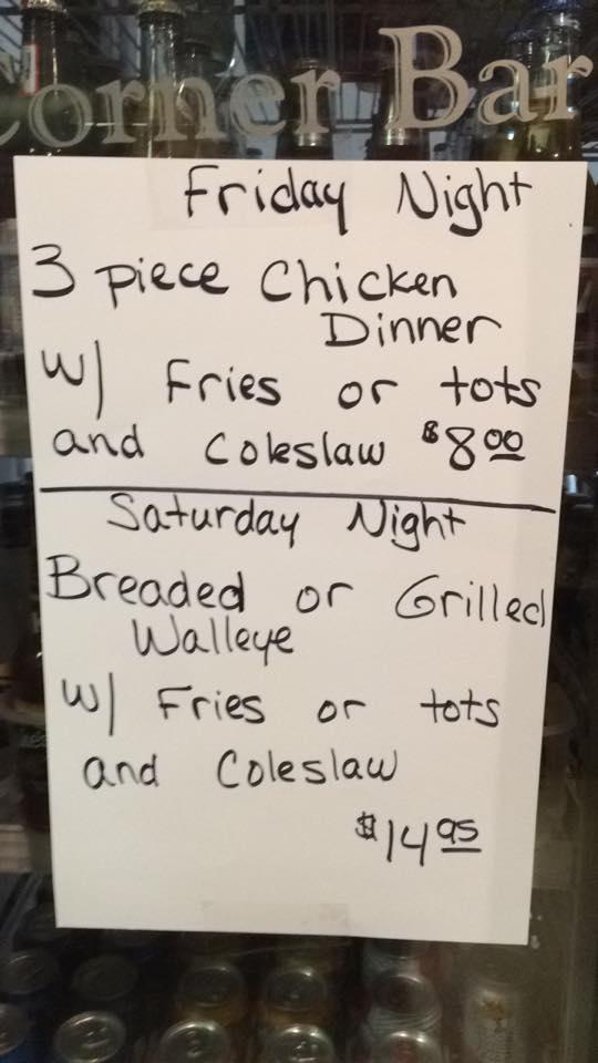 Menu at Corner Bar, Tyndall
