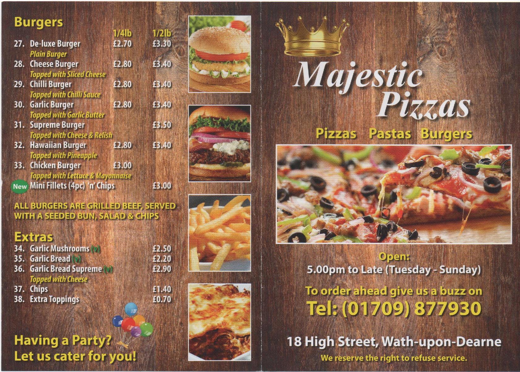 Majestic Pizzas in Rotherham Restaurant menu and reviews