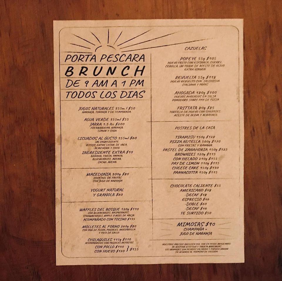 Menu at Porta Pescara pizzeria, Mexico City, Desierto de los Leones 5604