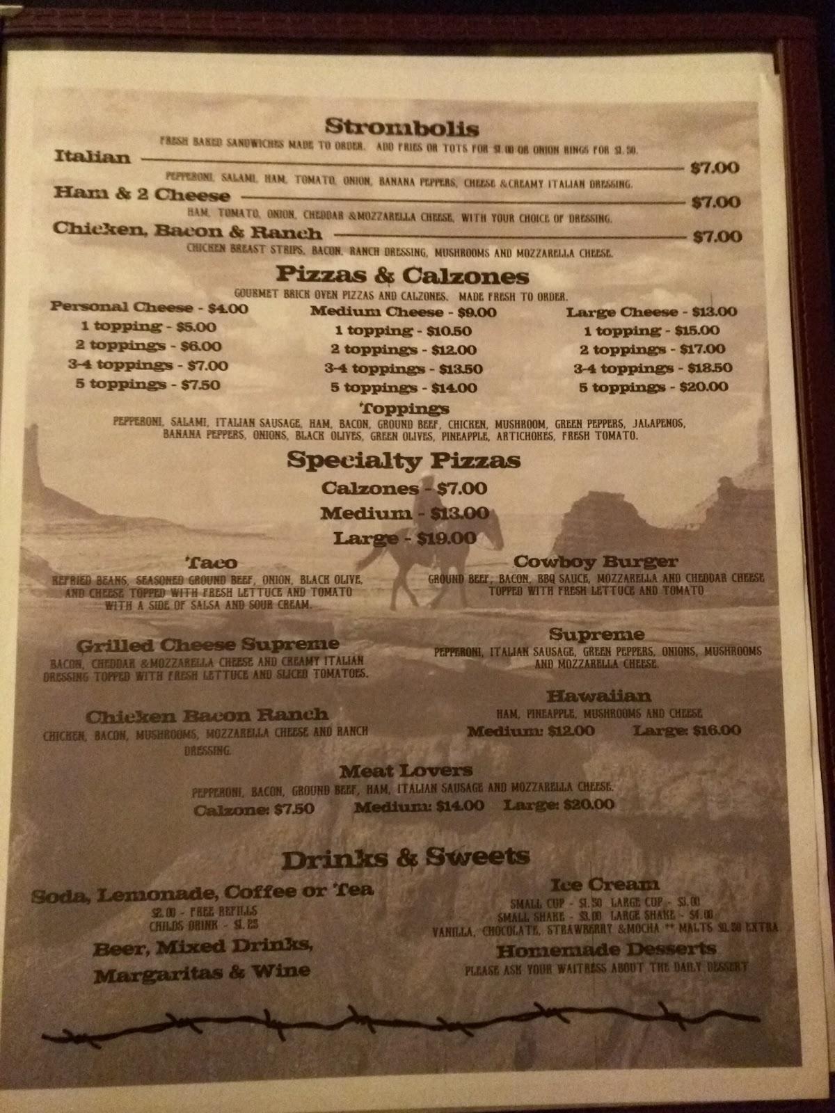 Menu at Trails End pizzeria, Springfield