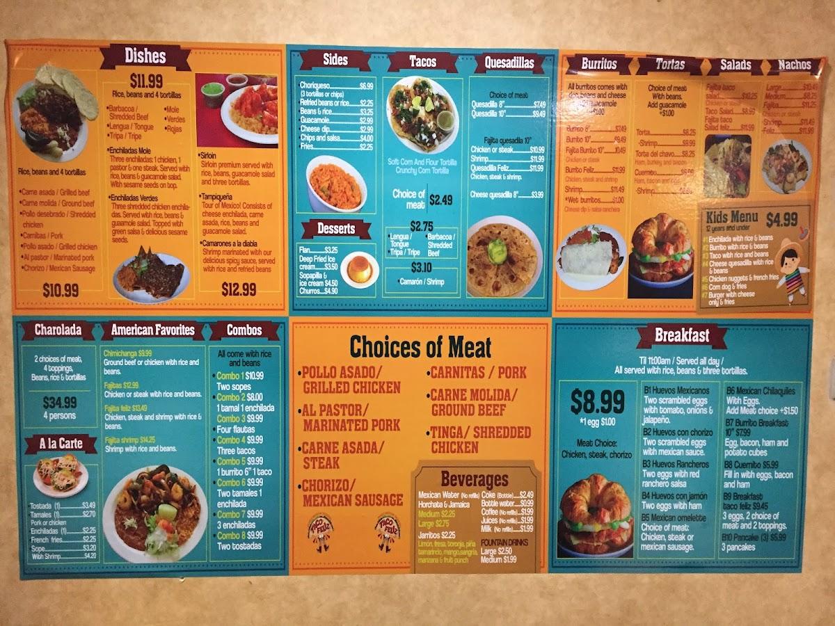 Menu at Taco Feliz restaurant, Minot, S Broadway