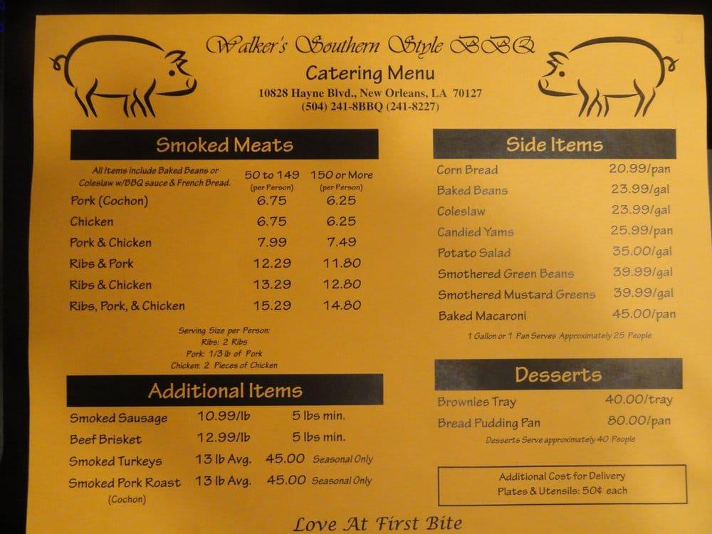 Menu at Walker's BBQ, New Orleans