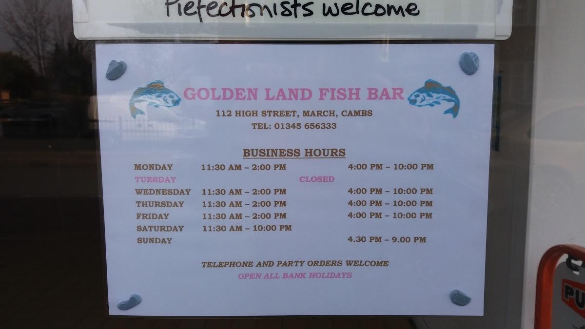 Menu at Golden Land restaurant, March