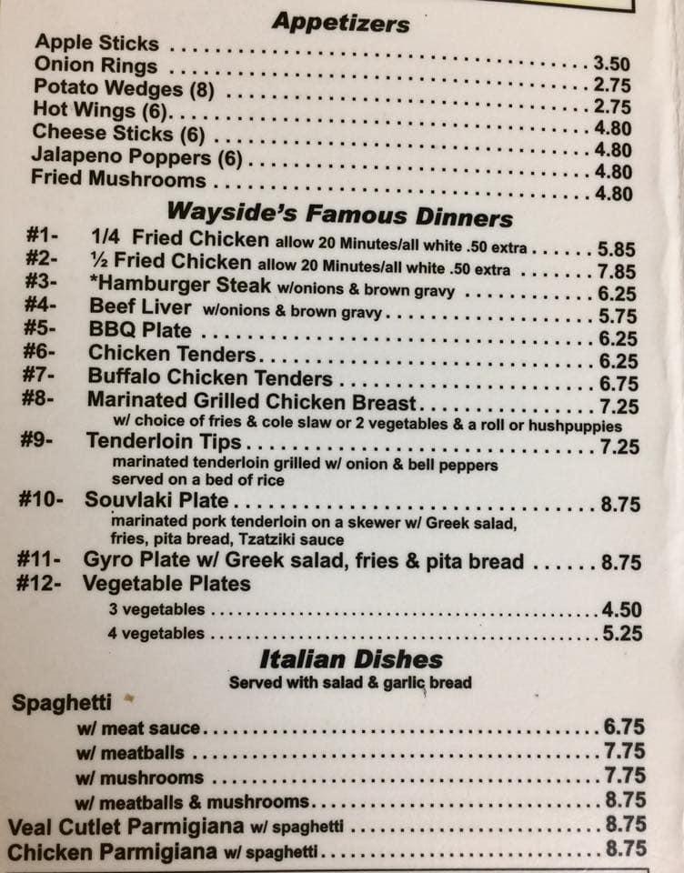 Menu at Wayside Family Restaurant, Stanfield, 101 NC200