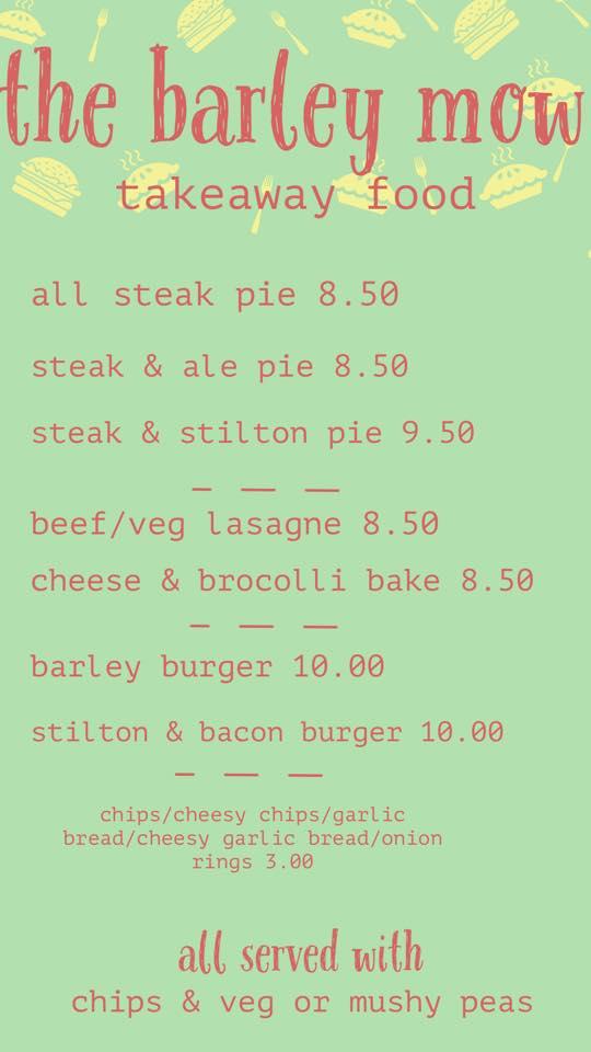 Menu at Barley Mow, Wolverhampton