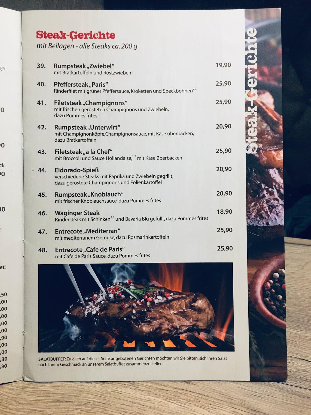 Speisekarte von Steakhouse Unterwirt, Waging am See