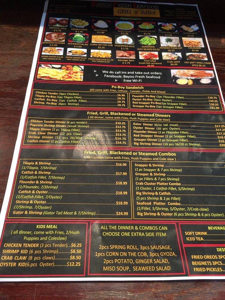 Menu at Bayou Fresh Seafood restaurant, Jasper