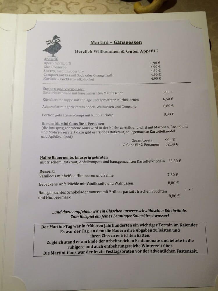 Speisekarte von Rudolf Kübler restaurant Kirchheim unter Teck