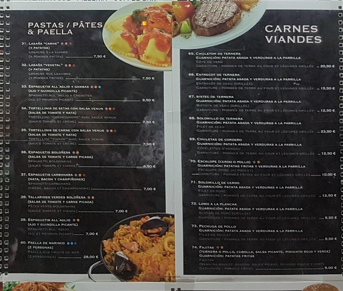 Menu at Steak House Pizzeria Venecia, Cales de Mallorca