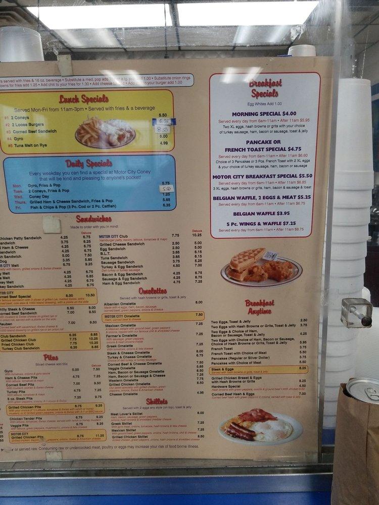 Menu at Motor City Coney Island Restaurant, Detroit