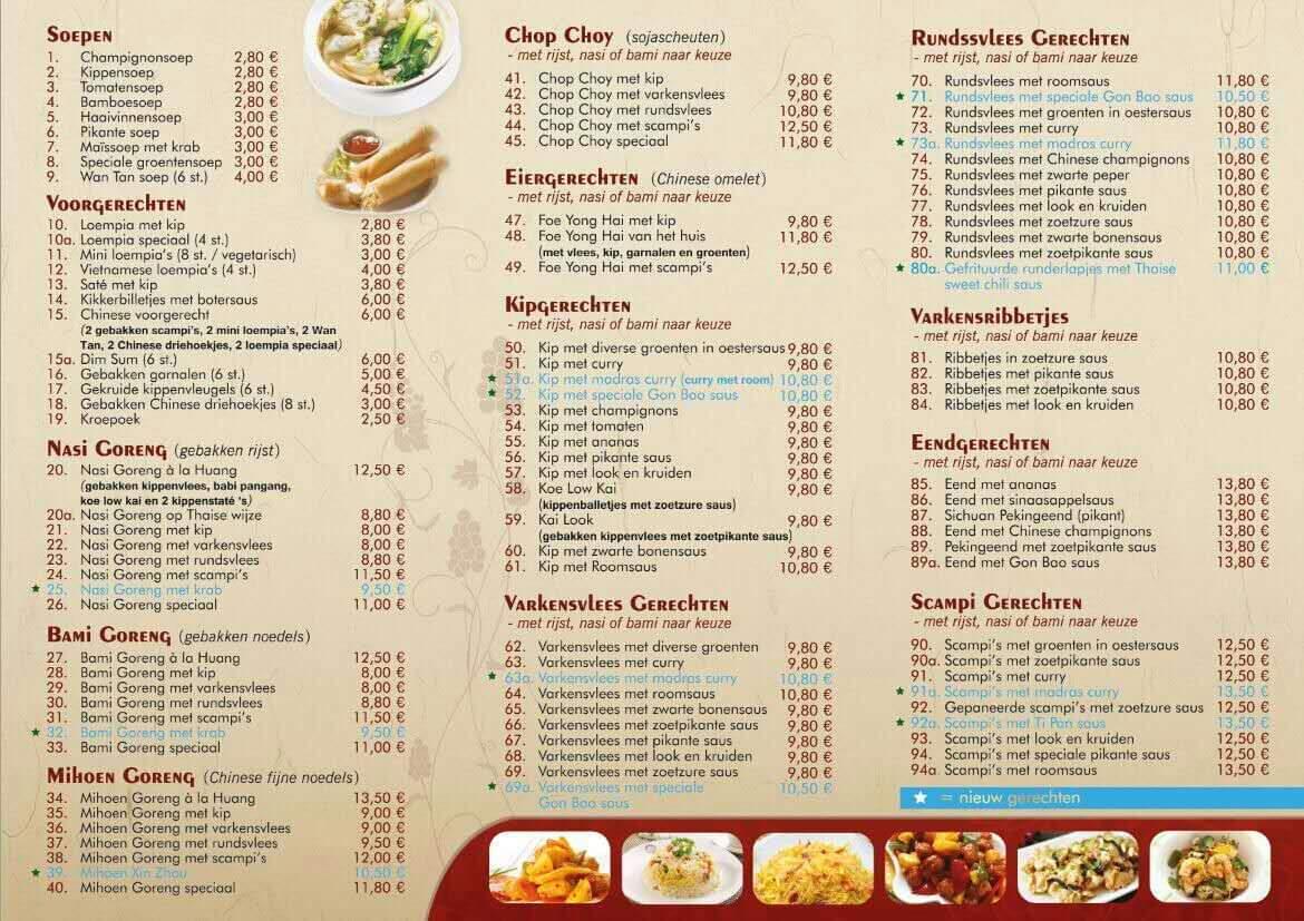 Speisekarte von China Take Away, Bekkevoort