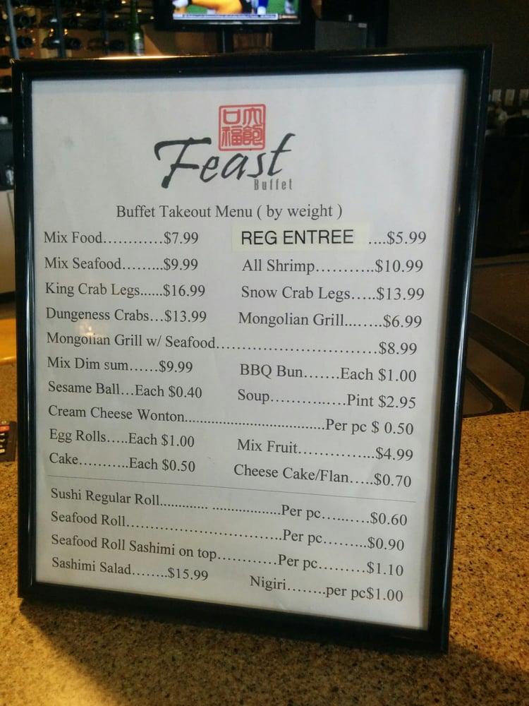 Menu at Feast Buffet restaurant, Renton