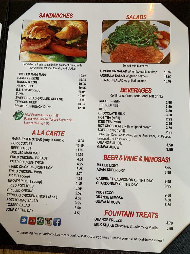 Menu at Liliha Bakery, Honolulu, 1450 Ala Moana Blvd