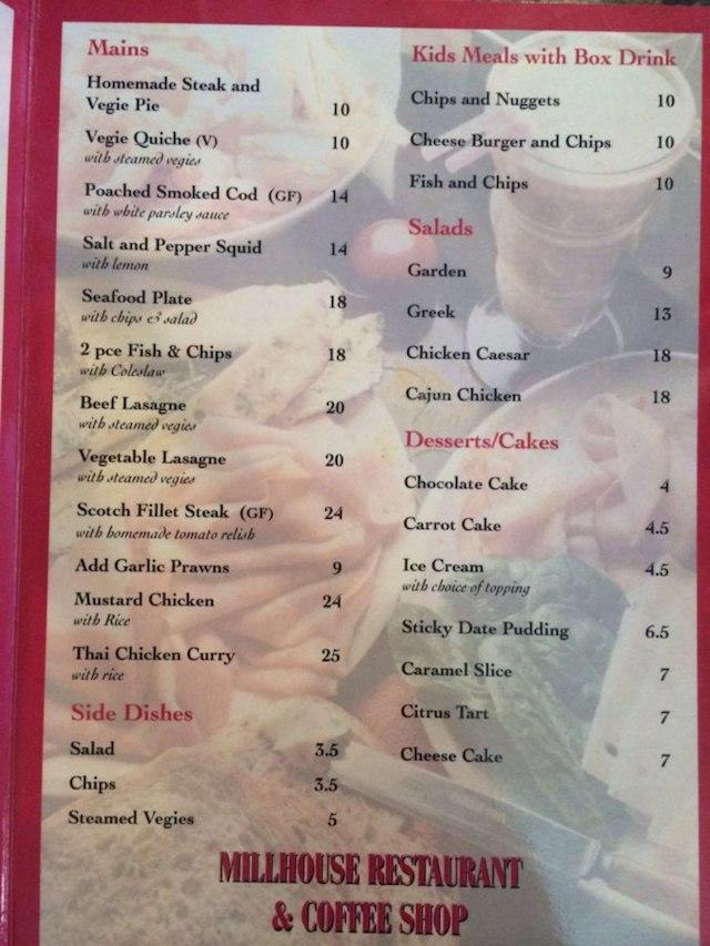 Menu at The Millhouse Cafe Dwellingup, Dwellingup