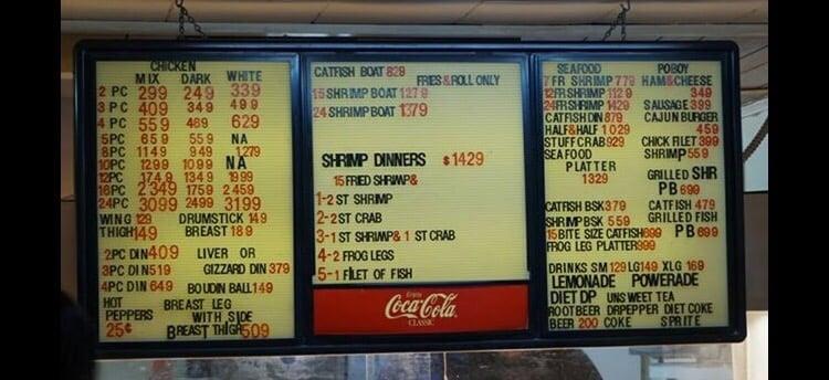 Menu at Gabe’s Cajun Food restaurant, Rayne