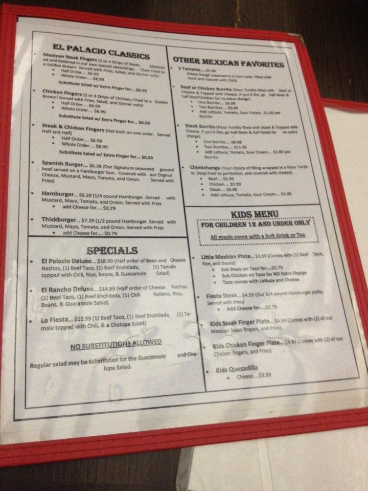 Menu at El Palacio Restaurant, Ozark