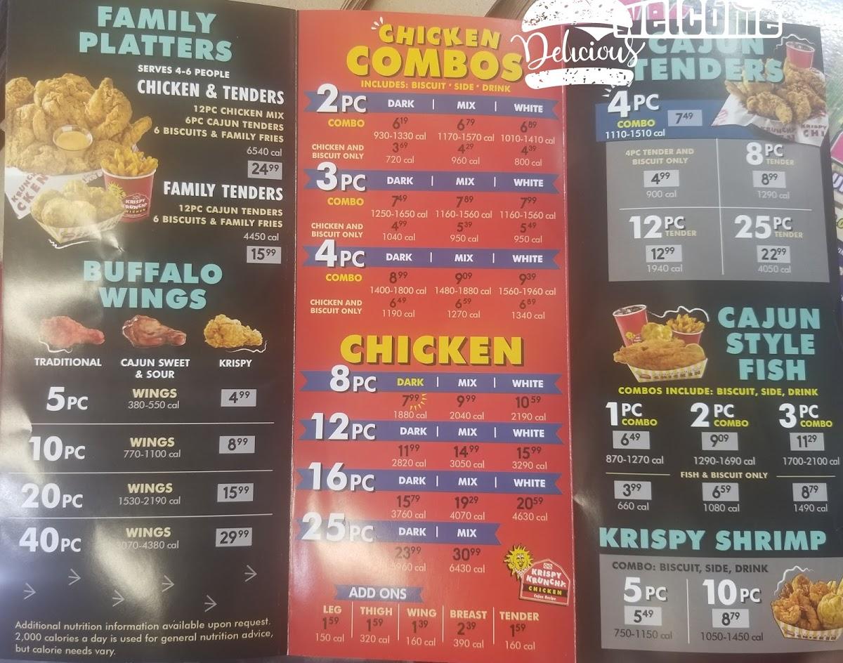 Menu at Krispy Krunchy Chicken restaurant, Hollywood