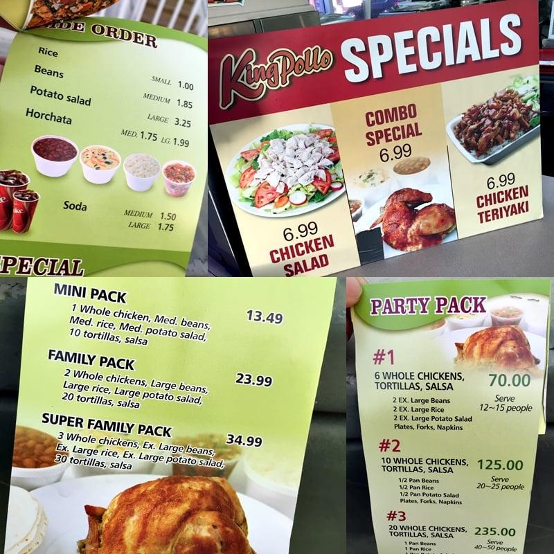 Menu at King Pollo Rotisserie Chicken restaurant, Anaheim