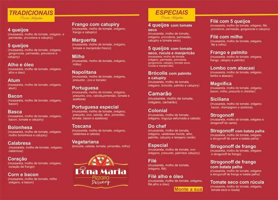 Pizzaria Dona Maria cardápio