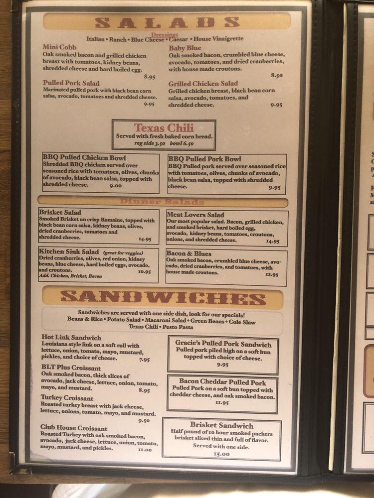 Menu at Gracie's BBQ, Vallejo