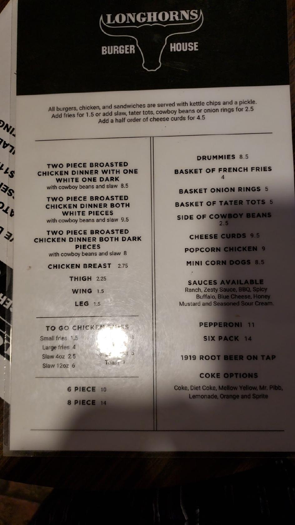 Menu at Longhorns Burger House pub & bar, Lester Prairie