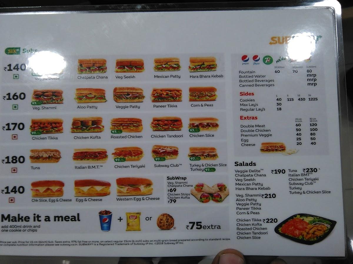 Menu at Subway, Guntur