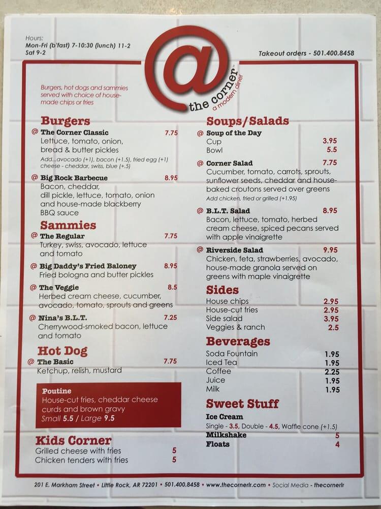 Menu at The Corner Diner Little Rock cafe, Little Rock, 201 E Markham St