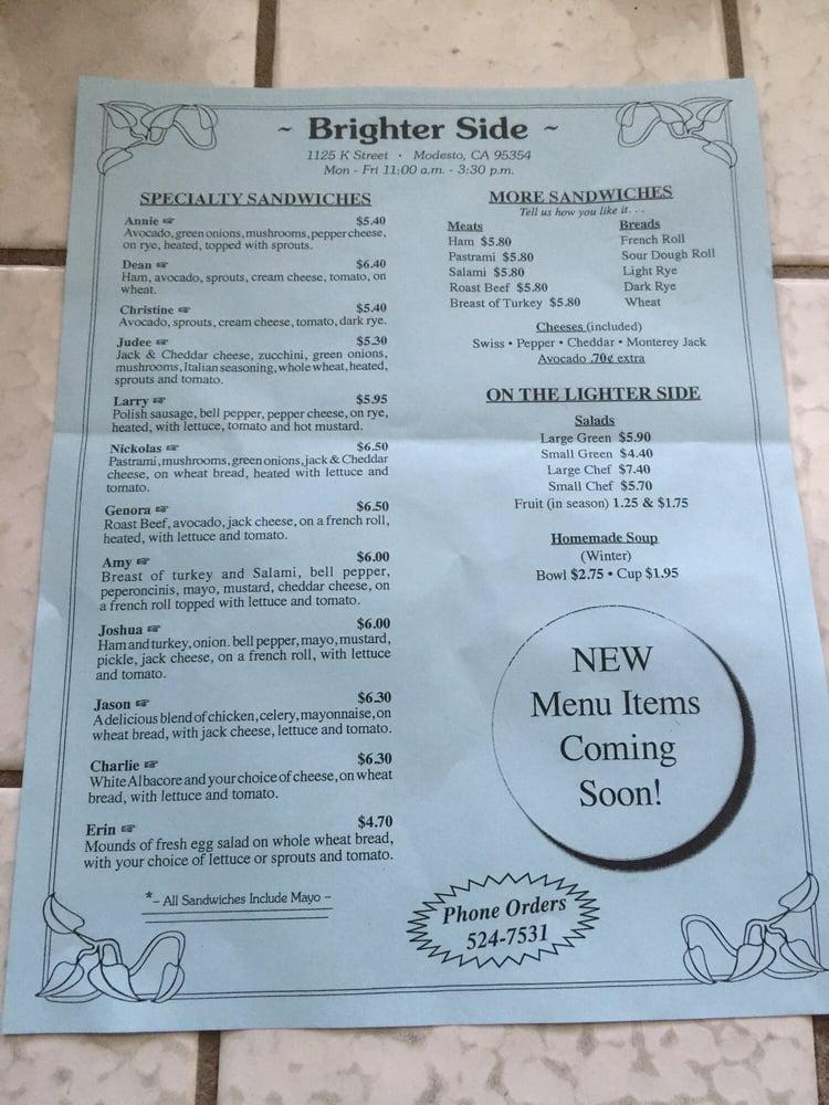 Menu at Brighter Side restaurant, Modesto