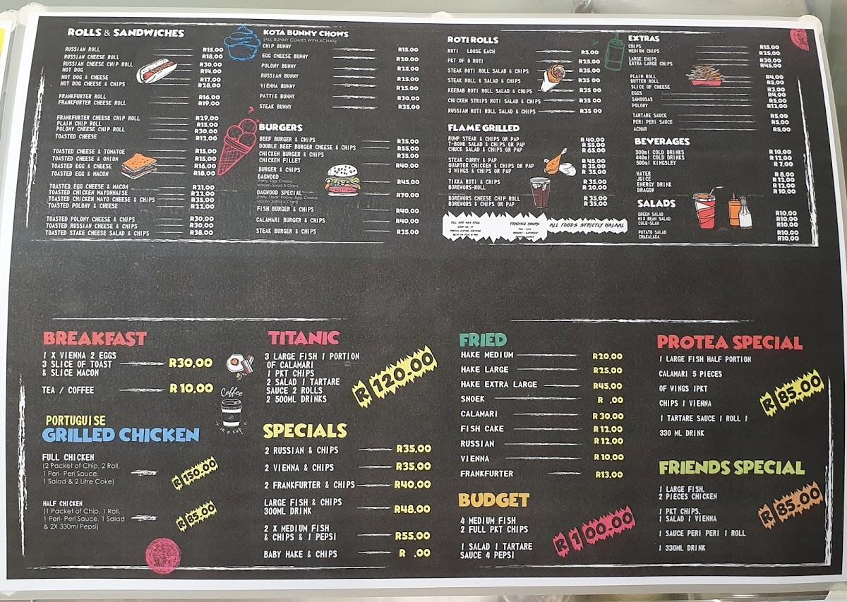 Menu at Captains Fish & Chips Brixton restaurant, Johannesburg
