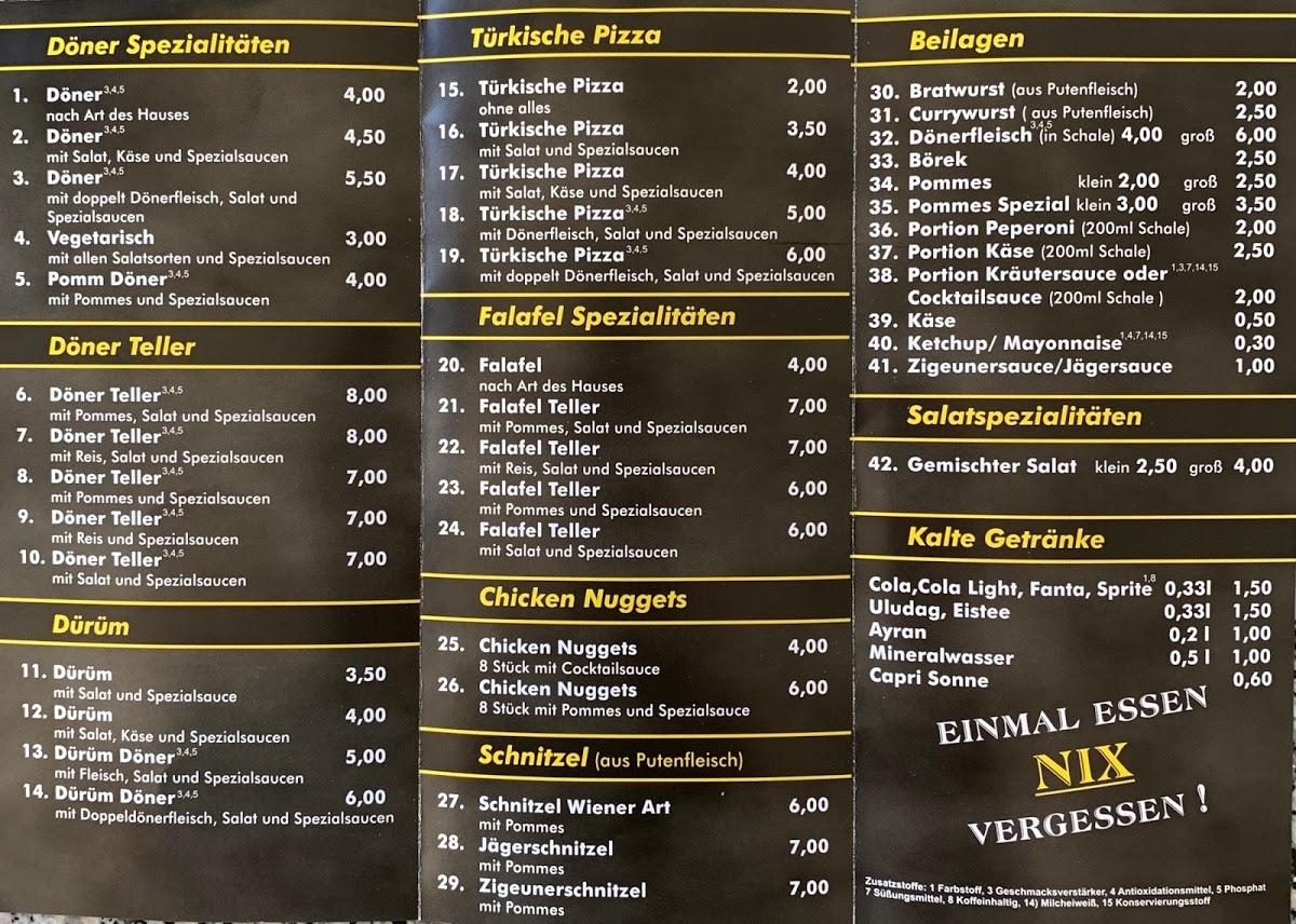 Speisekarte von Döner Snack restaurant Bergheim Köln Aachener Straße 27