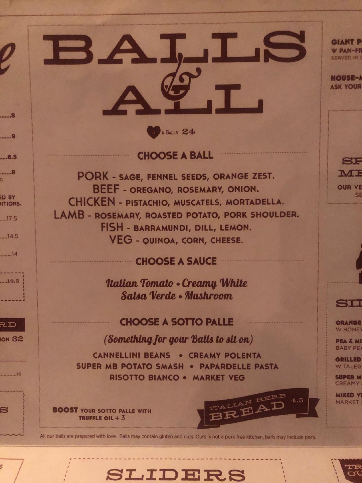 Menu at The Meatball & Wine Bar Flinders Lane, Melbourne, 135 Flinders Ln