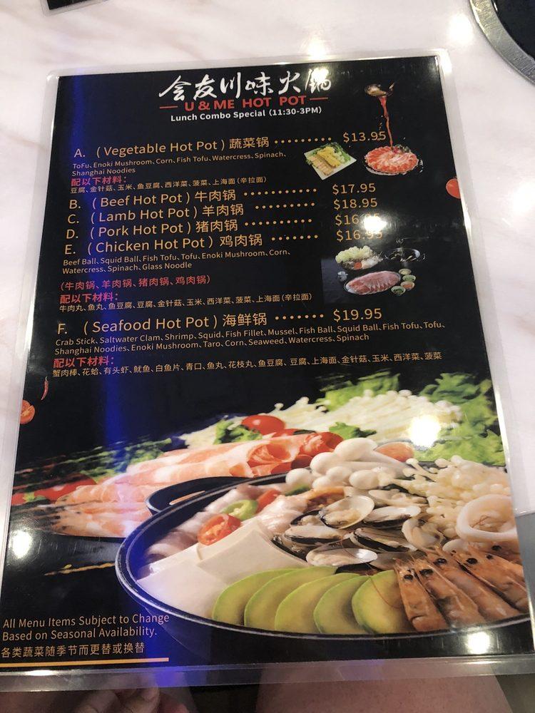 Menu at U & Me Revolving Hot Pot restaurant, Orlando