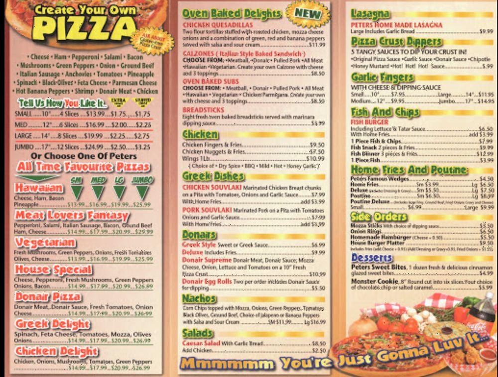 Menu at Peter's Pizza pizzeria, Gander