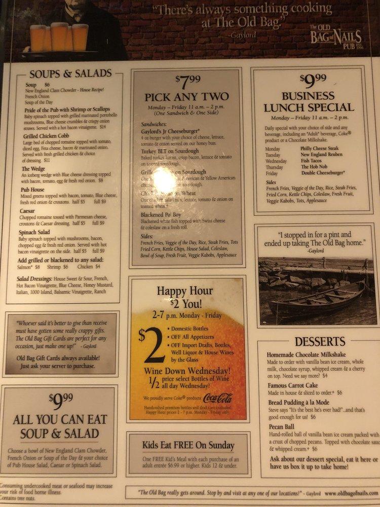 Menu at The Old Bag of Nails Pub Upper Arlington, Upper Arlington