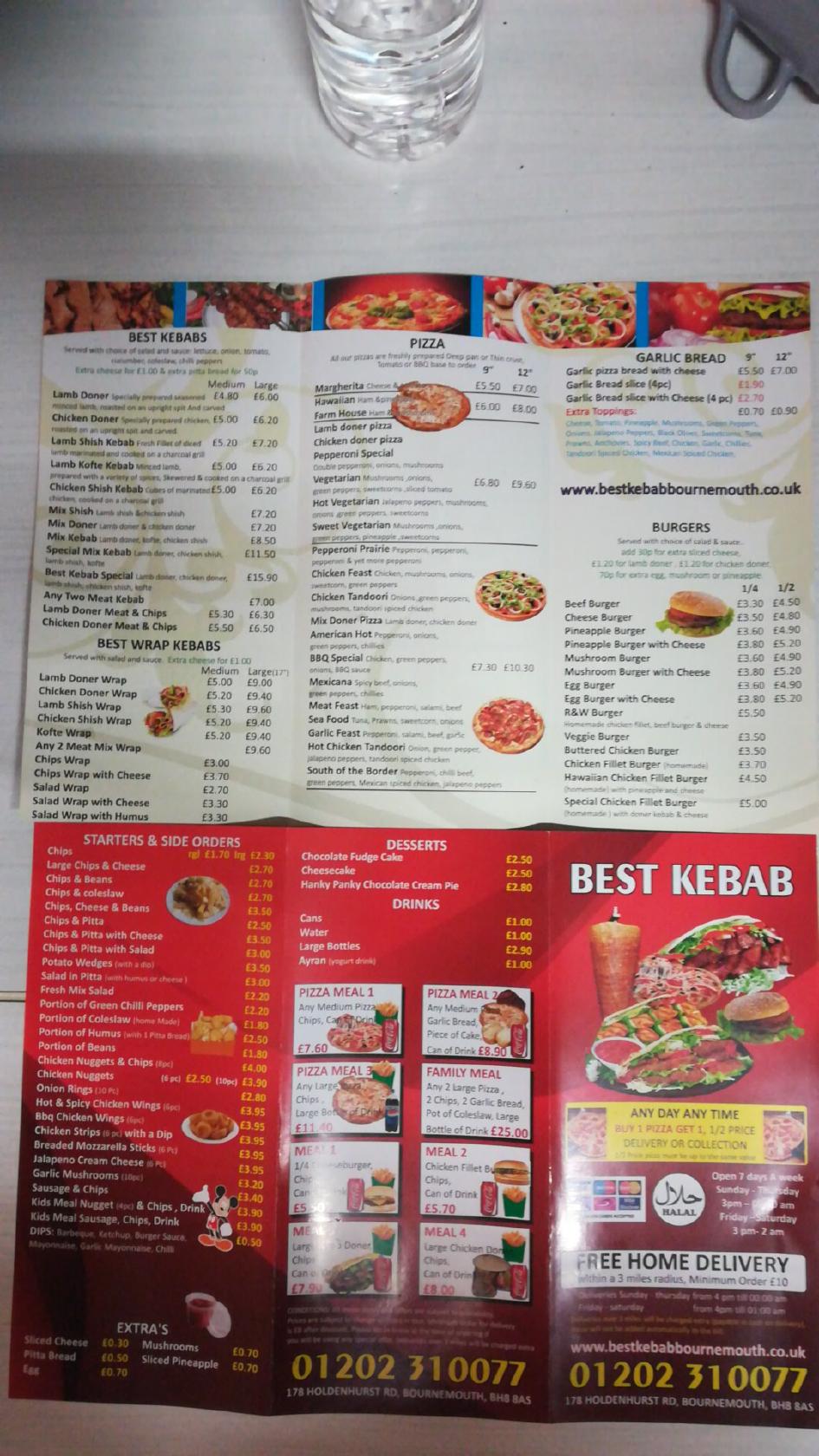 Menu At Best Kebab & Pizza Takeaway Fast Food, Bournemouth