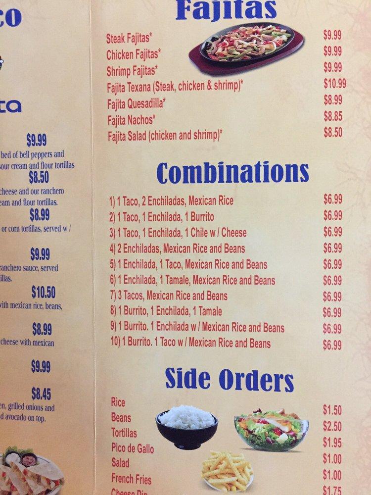 Menu at El Guanaco restaurant, Flowery Branch