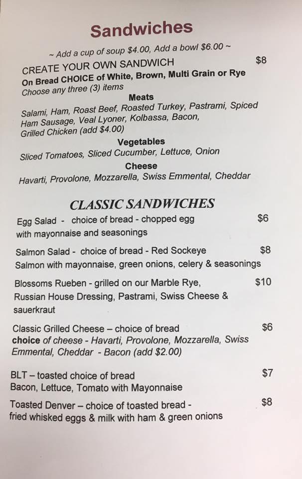 Menu at Elliot Lake Blossoms, Elliot Lake