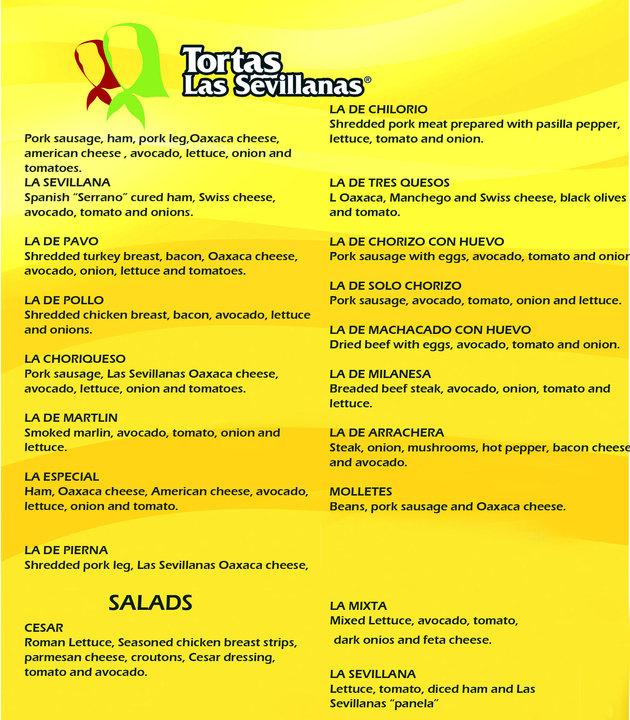 Menu At Tortas Las Sevillanas Restaurant Saltillo